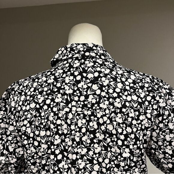 1. State Cotton Floral Puffed Sleeve Dress Black White Cottagecore Prairie - Picture 9 of 15